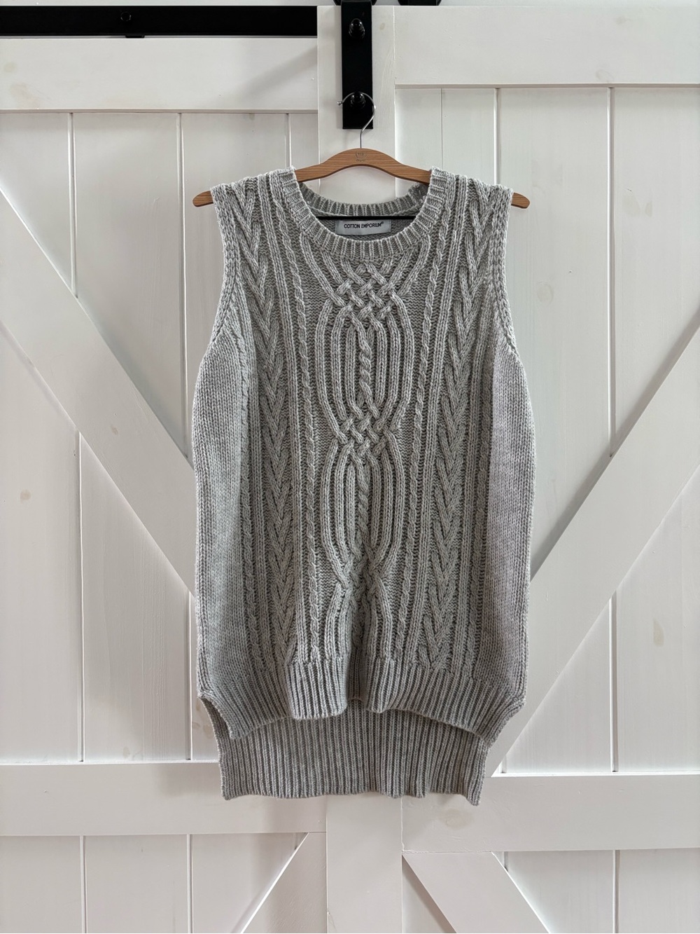 Cotton Emporium Cable Knit Oversized Sweater Vest Tunic - S/M